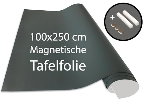 Cuadros Lifestyle Tafelfolie 100x250 cm | Magnetische und Selbstklebende Vinyl- Kreidefolie | Magnettafel | Magnetfolie | inkl. Kreide + Neodym-Magnete | Grau