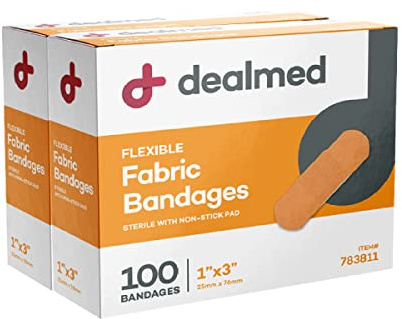 Dealmed Sterile Flexible Fabric Adhesive Bandages – 1x3 Inch – 100/Box - 2 Boxes - Breathable First Aid Strip Pack - Soft Stretch Wound Patch for Medical, Emergency Kits & Clinic