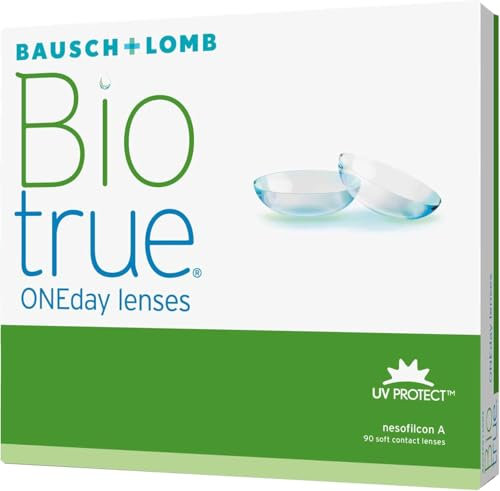 Bausch und Lomb Biotrue ONEday Tageslinsen, sphärische Kontaktlinsen, weich, 90 Stück BC 8.6 mm/DIA 14.2 / -6.25 Dioptrien