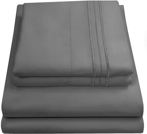 Sweet Home Collection Luxury Bedding Set with Flat, Fitted Sheet, 2 Pillow Cases, Microfiber, Gray, Queen