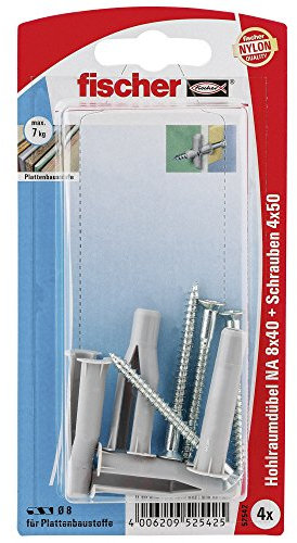 Fischer Hohlraumdübel NA 8 x 40 KS SB-Karte, 4 x Senkholzschraube 4 x 50, 052542