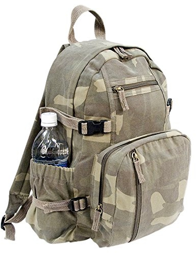 Rothco Vintage Canvas Compact Backpack – Rugged Everyday Carry Travel Storage Bag, Woodland Camo