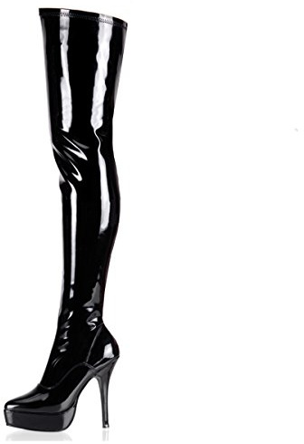 Higher-Heels PleaserUSA Plateau-Overkneestiefel Indulge-3000 Lack schw. 38