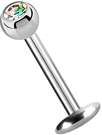 Modern Nature Piercing-Schmuck Titan Labret Lippenstecker 4 mm Platte in 1,2 mm + Kugel mit Stein in vielen Farben verfügbar