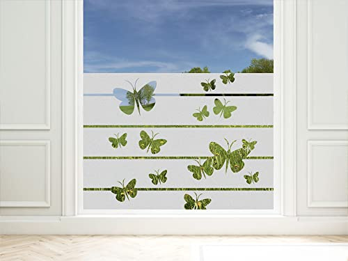 Sichtschutzfolie Schmetterlinge, Silbergrau Optik, Milchglasfolie Fenster-Folie für Badezimmer Küche, Glastüren und Fenster / 100x57cm