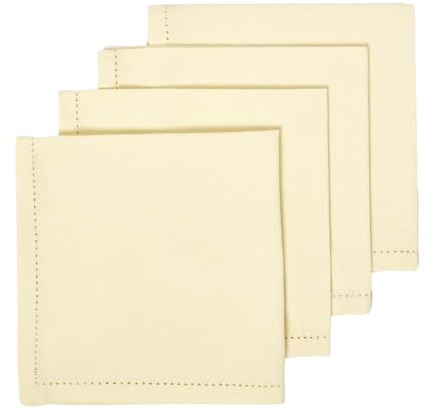 HOMESCAPES Stoffservietten Creme, 4er-Set Servietten mit Hohlsaum 45x45 cm, Tischservietten aus 100% Baumwolle, waschbar & wiederverwendbar