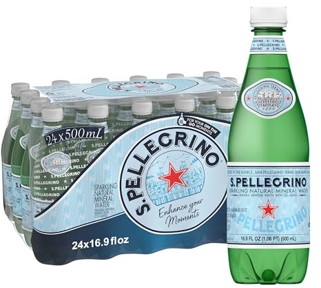 San Pellegrino 50cl (pack de 24) | Eau minérale pétillante naturelle ; 24 bouteilles en plastique ; 10 litres au total