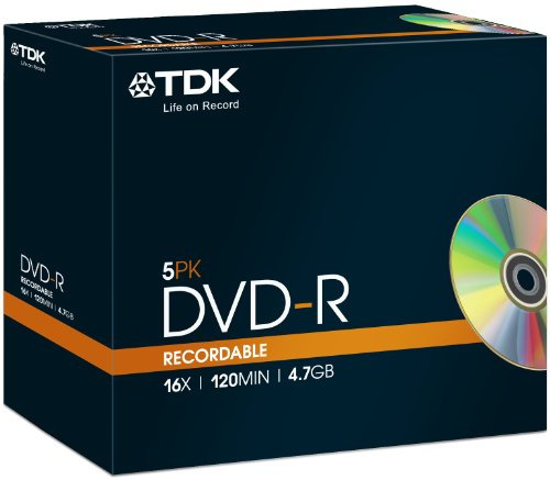 TDK T19410 Blank DVD-R 4.7GB 16x speed Pack of 5