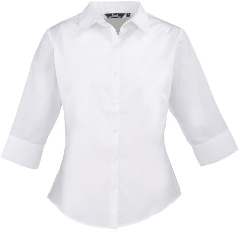 Premier Dam Formal Poplin 3/4 ärm blus, Vitt, 40 SE