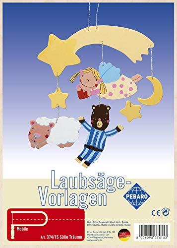 Pebaro 374/1S Laubsägevorlage Mobile Windspiel Süße Träume, 3mm Sperrholz DIN A 4, Motiv vorgedruckt, aussägen mit Laubsägebogen, basteln, anmalen, fertig, Laubsägen, Basteln mit Holz, Geschenkidee