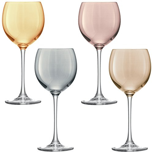 LSA International Polka Wine Glass 400ml Metallics Assorted | Set of 4 | Hand Painted Glassware | PZ09