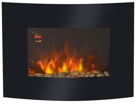 HOMCOM Led Wall Mounted Fireplace Curved Glass Electric Fire Place Fire Place 7 Colour Side Lights Slimline, 900/1800W, 65cm x 52cm
