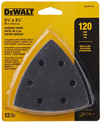DEWALT DWASPTRI12 Lot de 12 triangles auto-agrippants Grain 120 Noir
