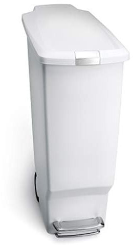 simplehuman CW1362 cubo estrecho con pedal, cubo de basura cocina, cubo basura pedal reciclaje, plástico blanco, 40 L