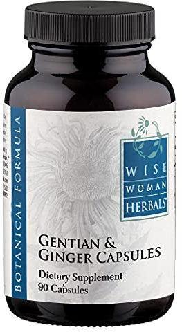 Wise Woman Herbals Gentian & Ginger Capsules, Pure Non-GMO, Herbal Digestive Bitters, Relieves Indigestion, Bloating, Gas & Upset Stomach, Supports Appetite, Gut & Liver Health, 90 Veg Caps