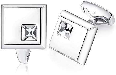 HONEY BEAR Herren Manschettenknöpfe Hochzeit Cufflinks Manschettenknopf Quadrat mit Kristall 1 Paar (Weiß)