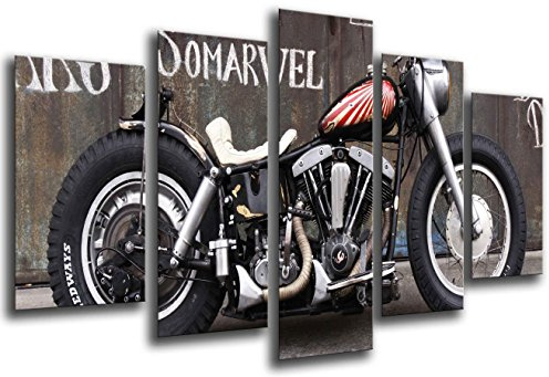 Wandbild - Harley Davidson Motorrad, altes Weinlese-Motorrad, 165 x 62 cm, Holzdruck - XXL Format - Kunstdruck, ref.26552