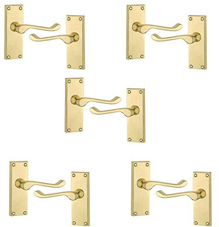 Golden Grace Victorian Scroll Door Handles in Polished Brass Finish, Classic Interior Doors Hardware, 5 Sets - 120mm x 42mm Approx