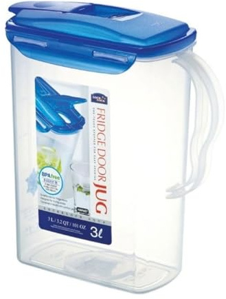 LocknLock Kühlschrankkrug, Kunststoffkrug mit Klappdeckel, Water Jug - Krug mit Deckel, Saftkrug Saftkanne, Wasserkrug mit Griff, BPA-frei (Blau, 3000 ml)