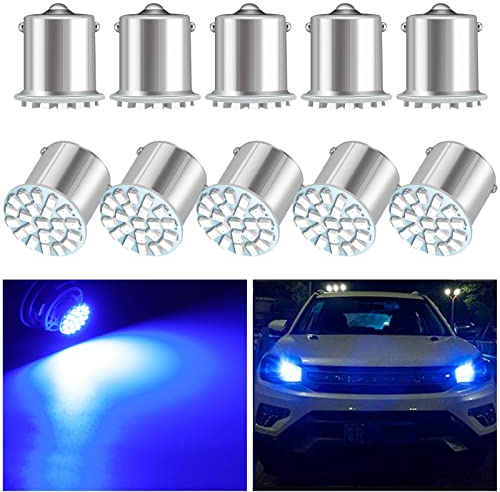YM E-Bright Ampoule Led Voiture,1156 P21w BA15S 22SMD 7506 Led Clignotant Ampoule 12V 6000K Pour Feu Arrière, Feux de Recul, DRL Feux de Jours, Ampoules de Stop.(10PCS Bleu)[Classe énergétique A++]