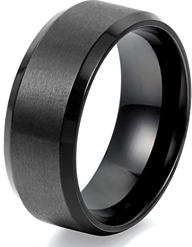 JewelryWe Schmuck 8mm Herren Ring, Ehe-Verlobungs Eheringe Partnerringe Edelstahlring, Schwarz Bandring Größe 57 mit Geschenk Tüte
