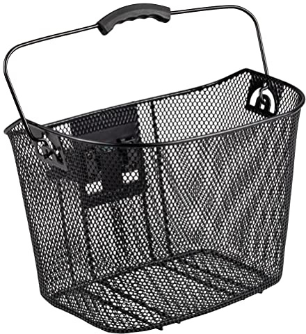 Schwinn Quick Release Wire Bike Basket, Black, Weather Resistant, Folding Handle for Hand Carry, Fits Most Adult Bicycles, Includes Mounting Hardware, Bicycle Basket for Adult Bikes