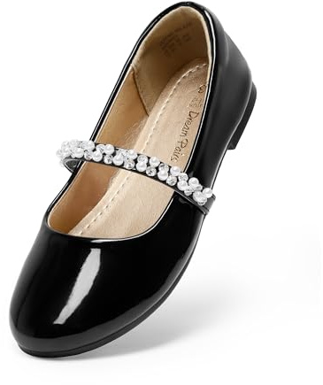 DREAM PAIRS Girls Mary Jane Dress Shoes Ballerina Flats for Wedding, Party (Toddler/Little Kid/Big Kid),Size 4 Big Kid,Black/Pat,SERENA-100-KIDS