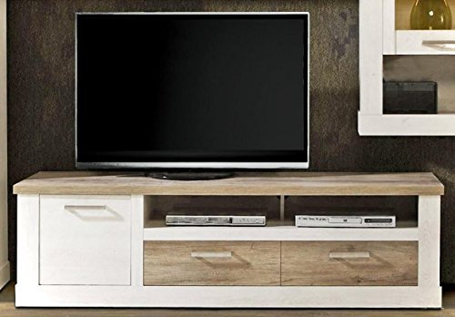 Forte Möbel Lowboard Duro TV-Board 2 Schubladen und Gerätefach, Pinie weiß antik