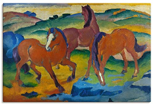 ARTLAND Wanddeko Leinwand Bilder Wandbild 120x80 cm Landschaften Weide Tiere Die roten Pferde 1911 Expressionismus Franz Marc R0LW