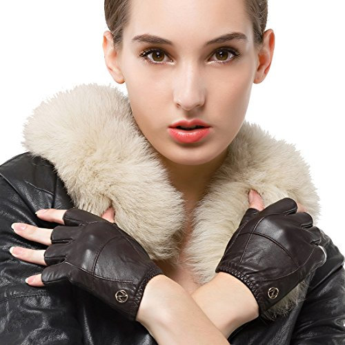 Nappaglo Damen Lederhandschuhe für fahren Halbfinger fingerlose Lammfell Leder Fitness Outdoor kurz ungefüttert Handschuhe (M (Umfang der Handfläche:17.8-19.0cm), Braun)
