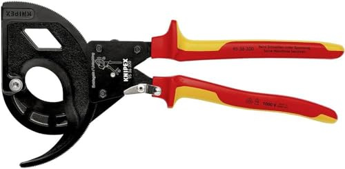 KNIPEX Kabelschneider (Ratschenprinzip, Dreigang) in Blister isoliert mit Mehrkomponenten-Hüllen, VDE-geprüft 320 mm, 95 36 320