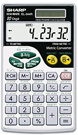 Sharp EL344RB 10-Digit Calculator with Punctuation, Metric Converter, Solar Powered LCD Display, Small Pocket Calculator for Students and Professionals