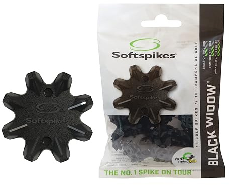 Softspikes Black Widow Golf Cleats Fast Twist 3.0 - 18 Replacement Spikes - Black - Also Fits Tri-Lok, SLIM-Lok, and Tour Lock Cleat Insert Systems
