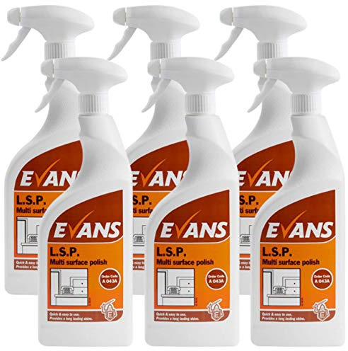 6 x Evans L.S.P. Perfumed Furniture Polish and Window Cleaner Spray Bottle 750ml
