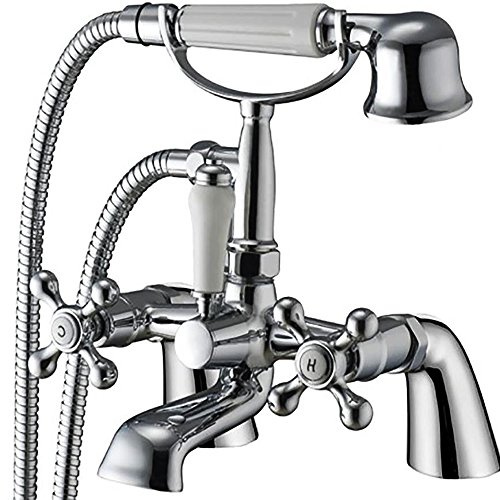 VICTORIAN TRADITIONAL BATH SHOWER MIXER TAP WITH SHOWER HANDLE CHROME TAPS BATH T1