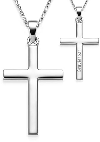 Kreuz Kette Kommunion Mädchen Junge Silber 925 mit Gravur, Geschenk Kinder | Kreuzkette Halskette Anhänger Taufkette Schmuck, Geschenke zur Erstkommunion Konfirmation Firmung Taufe Taufgeschenk