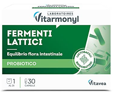 Fermenti Lattici Probiotici Vitarmonyl – 5 Ceppi Batterici 7 miliardi di UFC – Equilibrio della Flora Intestinale – Pancia Piatta – 30 Capsule – 1 Mese di Trattamento