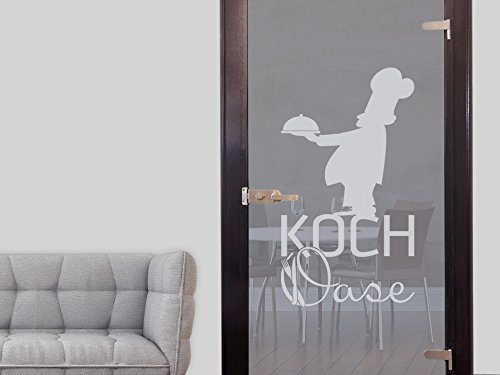 GRAZDesign Fenstertattoo Küche Koch Oase mit Koch,Türaufkleber Glas, Selbstklebende Fensterfolie für Küchenfenster, Aufkleber für Glastür / 72x40cm