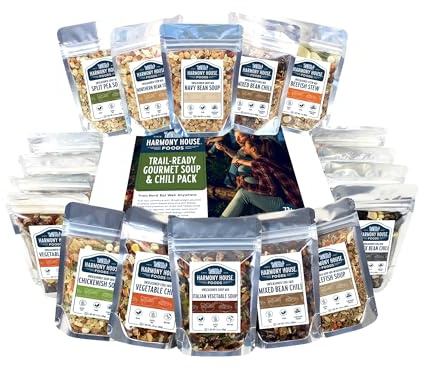 Harmony House Trail Ready Gourmet Soup and Chili Pack – 18 Count Variety Pack, Resealable Zip Pouches, For Cooking, Camping, Emergency Supply and More