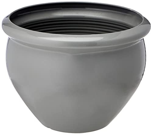 Emsa 516691 Runde Blumenschale, Schale für den Innen und Außenbereich, Aus Kunststoff, Glänzende Oberfläche, Farbe Staubgrau, Ø 32 cm, 11 liter