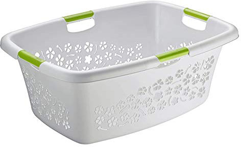 Rotho Flowers Wäschekorb 50l mit 4 Griffen, Kunststoff (PP) BPA-frei, grau, 50l (65.1 x 48.6 x 26.2 cm)