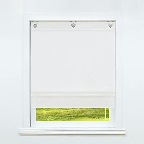 CORLIF Voile Raffrollo mit Hakenaufhängung, ohne Bohren Raffgardinen Küche Transparente Vorhänge Weiß BxH 140X140cm 1er Pack