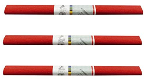 PARTY DISCOUNT wasserfestes Krepppapier | 250x50 cm | Feinkrepp Maibaum Dekoration Farbecht (Rot, 3 Rollen)