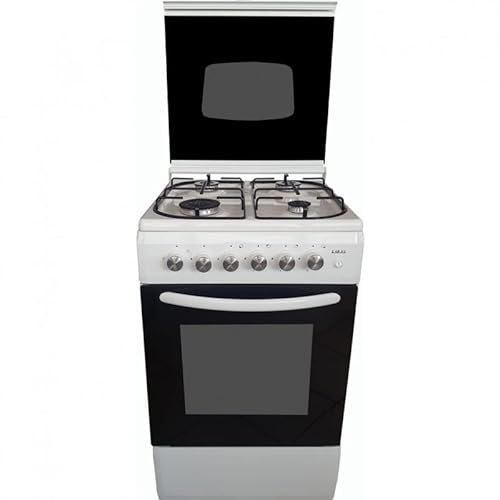 Lar.el Cucina con Forno a Gas 4 fuochi 50x50 Bianca Vetro Grill Elettrico valvolata