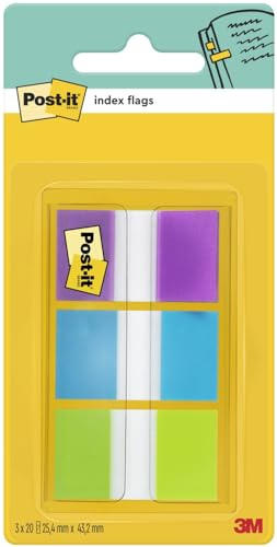 Post-it Index 680-PBG, 79x49 marcadores. Disp. funda 3x20. Colores: verde, azul y violeta. 1 pack