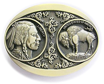 eeddoo® Gürtelschnalle - alte USA Münzen Prägung [gold] (Buckle für Wechselgürtel für Damen und Herren | Belt Frauen Männer Oldschool Rockabilly Metall Gothic Wave Rock Biker Western Trucker Casino)