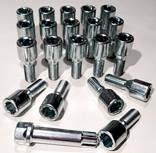 Set of 20 alloy wheel Tuner Slim Fit bolts M12 x 1.5 thread 26mm long, taper seat, 17mm Hex Star Key suitable for BMW 3 series