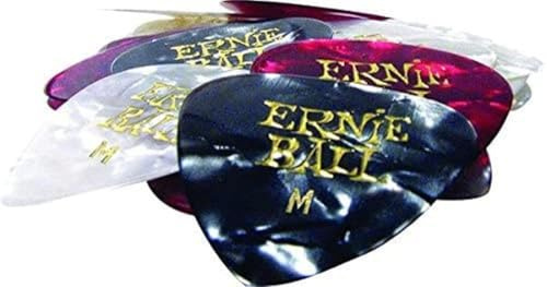 Ernie Ball, P09166, Plettri in cellulosa Pearloid, Medium, colori assortiti, confezione da 24