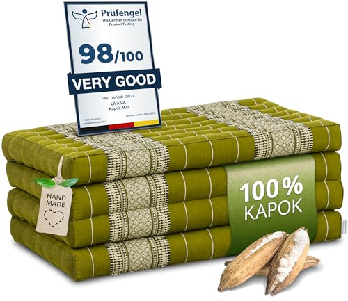 livasia Nachhaltige Klappmatratze aus Kapok - 200x80x8cm - Gästematratze, Faltbare Matratze für Van, ökologische Yogamatte, klappbares Gästebett, Liege für Garten und Balkon (Grün)