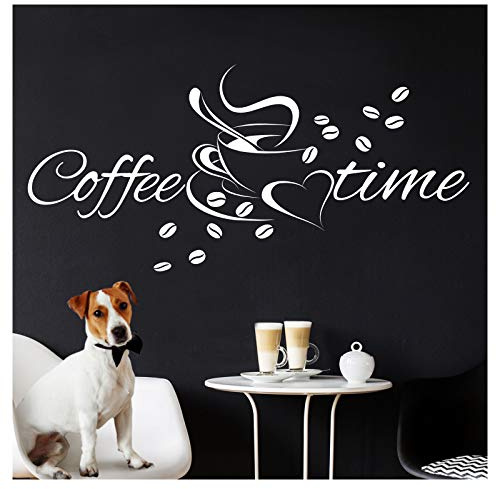Grandora Wandtattoo Coffee + Time Kaffeetasse & Herz I dunkelgrau (BxH) 40 x 19 cm I Kaffee Küche Esszimmer Sticker Aufkleber Wandaufkleber Wandsticker W924
